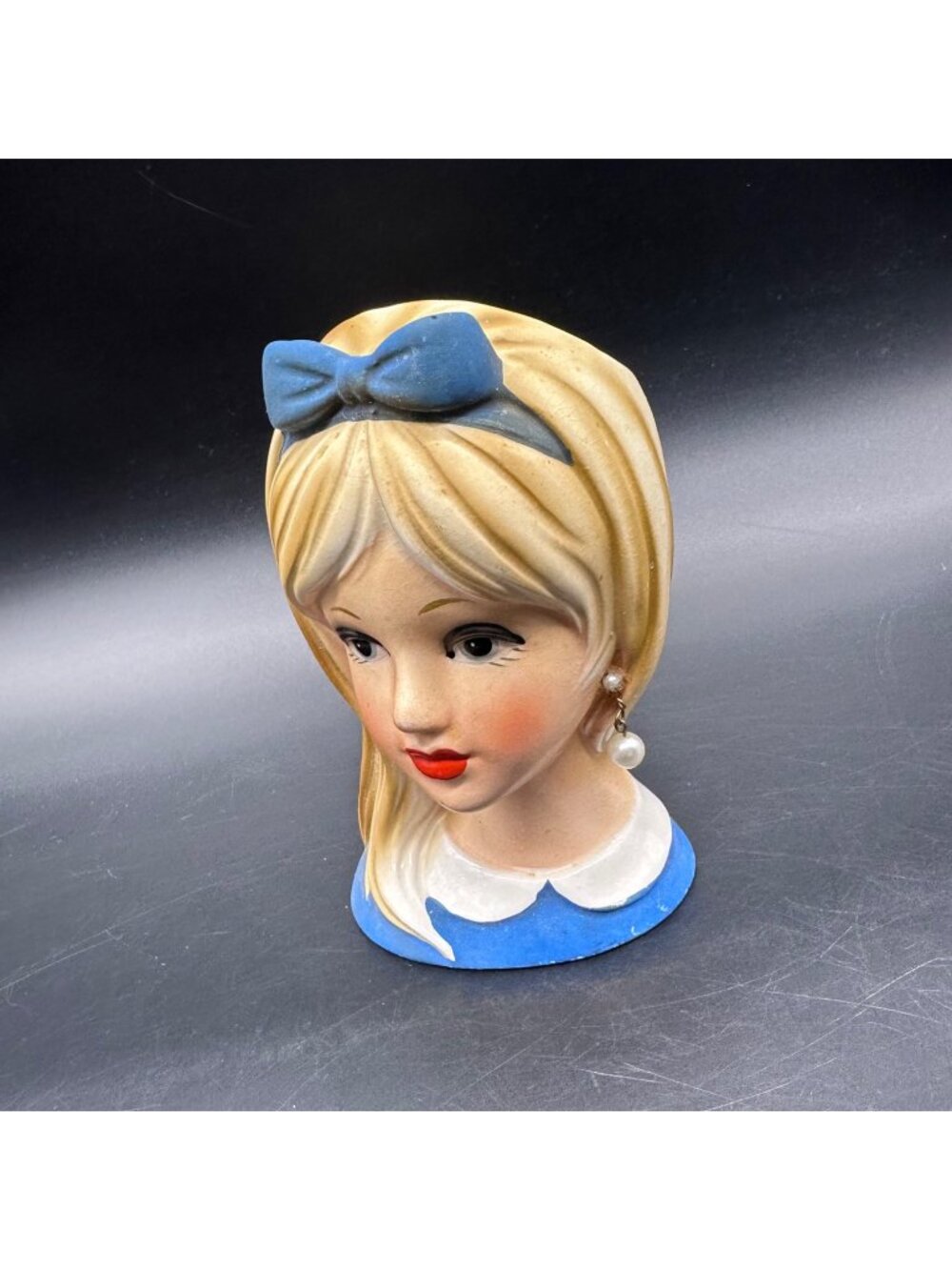 Vtg Teen Lady Head Vase Napcoware Blue Pearl Earring Japan Blonde Hair Planter